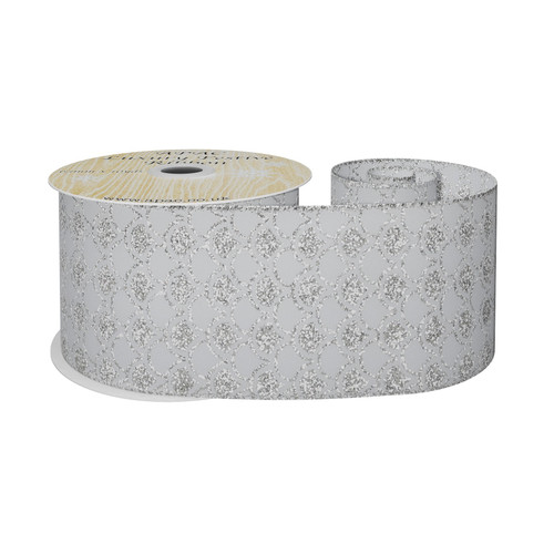 White Wired Ribbon with Silver Scalloped Detailing (63mm x 10 yards) White Wired Ribbon with Silver Scalloped Detailing (63mm x 10 yards)
