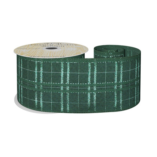 Green Wired Ribbon with Metallic Check Details (63mm x 10 yards) 