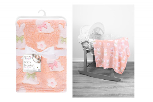Baby Blanket Peach Bunny Rabbit Design (75cm x 100cm)