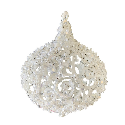 White Glitter Lattice Bauble (18cm)