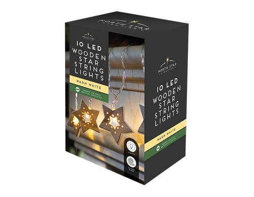 10 LED Wooden Star String Lights (2.1m) 10 LED Wooden Star String Lights (2.1m)