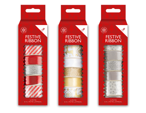 Christmas Ribbon (8 Pack) (Assorted Designs) Christmas Ribbon (8 Pack) (Assorted Designs)