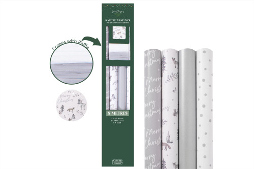 8M Silver Deer Gift Wrap Pack of 4 8M Silver Deer Gift Wrap Pack of 4