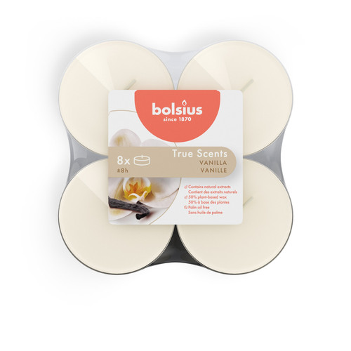 Bolsius True Scents Fragrance Clear Cup Maxi Tealights- Vanilla Bolsius True Scents Fragrance Clear Cup Maxi Tealights- Vanilla