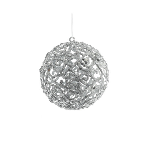 Filigree Glitter Ball Hanging Decoration - Silver (13cm) Filigree Glitter Ball Hanging Decoration - Silver (13cm)