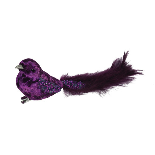 Purple Velvet Bird with Glitter and Clip (20cm) Purple Velvet Bird with Glitter and Clip (20cm)
