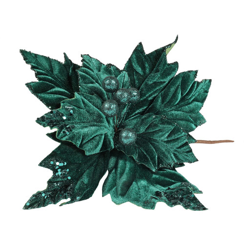 Emerald Velvet Poinsettia with Glitter Edge (Dia28cm) Emerald Velvet Poinsettia with Glitter Edge (Dia28cm)