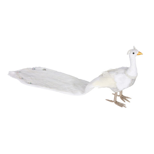 White Long Tail Peacock with Faux Fur (66cm) White Long Tail Peacock with Faux Fur (66cm)
