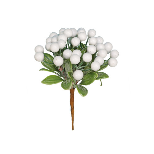 Frosted White Berry Bunch with Leaves Frosted White Berry Bunch with Leaves