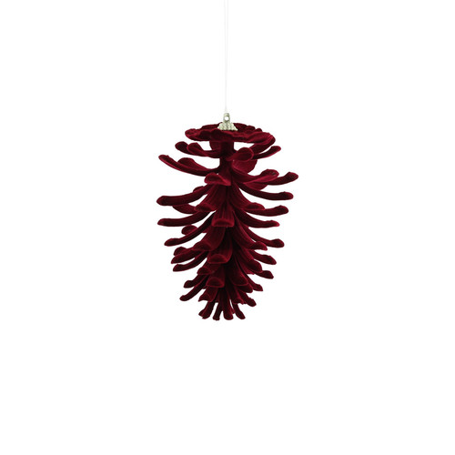 Flocked Pine Cone Hanging Decoration - Burgundy (13cm) Flocked Pine Cone Hanging Decoration - Burgundy (13cm)