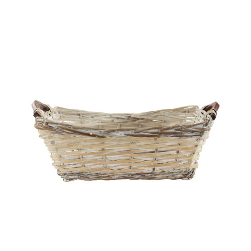 White Wash Rectangle??Woven Basket with Handles (Medium) White Wash Rectangle??Woven Basket with Handles (Medium)