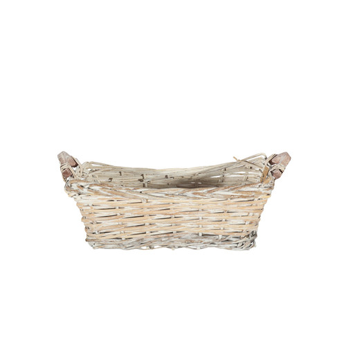 White Wash Rectangle??Woven Basket with Handles (Small) White Wash Rectangle??Woven Basket with Handles (Small)
