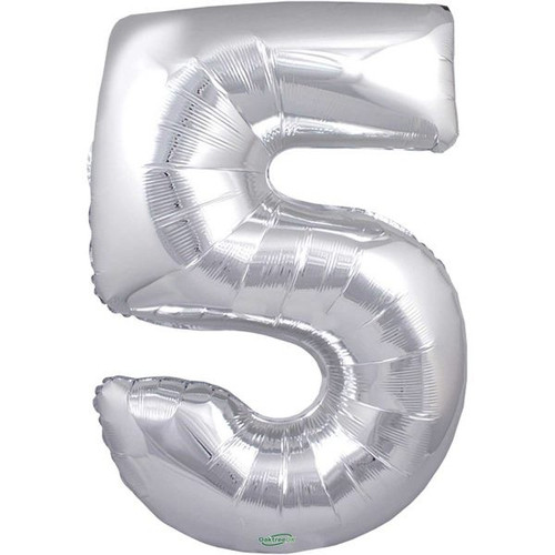34 Inch Number Balloon - 5 - Silver