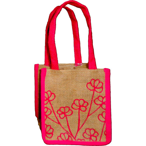 Jute Plant Bag - Floral Art Pink Jute Plant Bag - Floral Art Pink