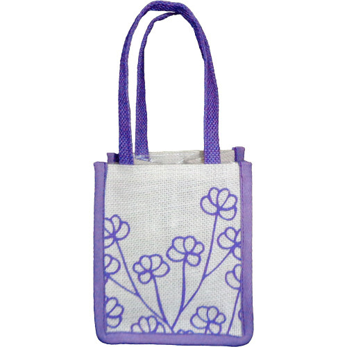 Jute Plant Bag - Floral Art Purple Jute Plant Bag - Floral Art Purple
