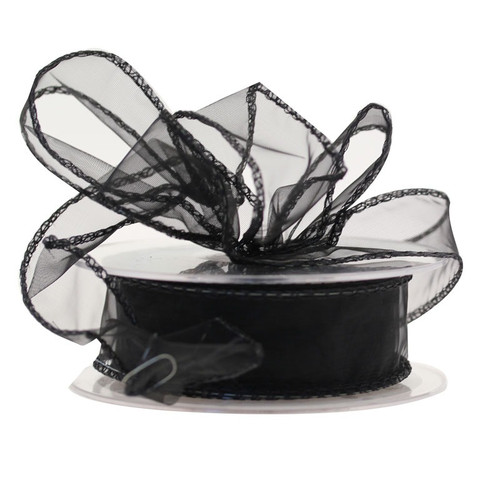 Black Wired Edge Organza Ribbon (20m x 30mm) Black Wired Edge Organza Ribbon (20m x 30mm)