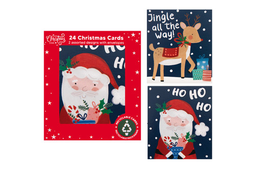 Santa & Reindeer Mini Cards (Pack of 24)
