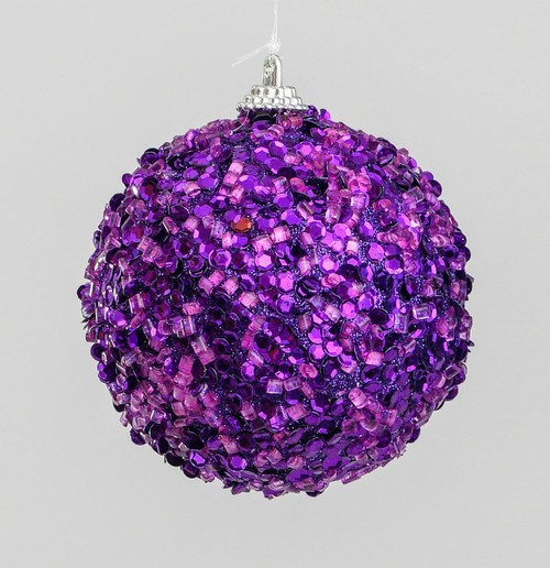 Purple Glitter Beaded Bauble (8cm)