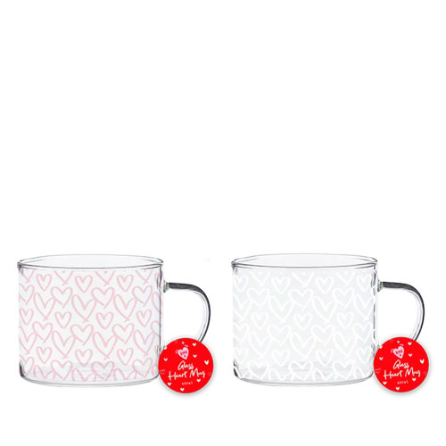 Valentines Hearts Glass Mug (Assorted Designs)