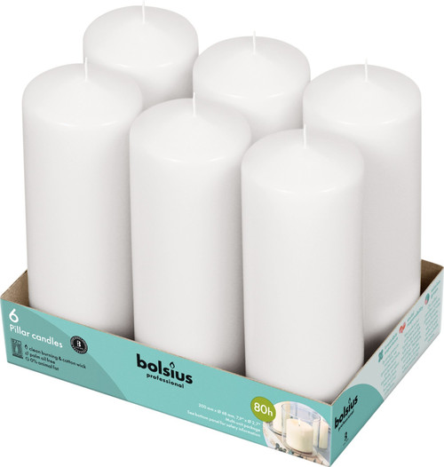  Bolsius Professional White Pillar Candles - Set of  6 (200mm x 68mm)