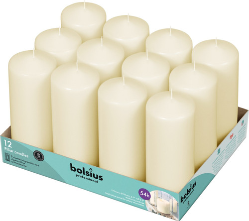 Bolsius Professional Ivory Pillar Candles - Set of 12 (170mm x 58mm)