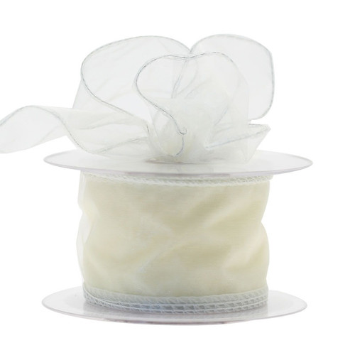 Ivory Wired Edge Organza Ribbon - 50mm 