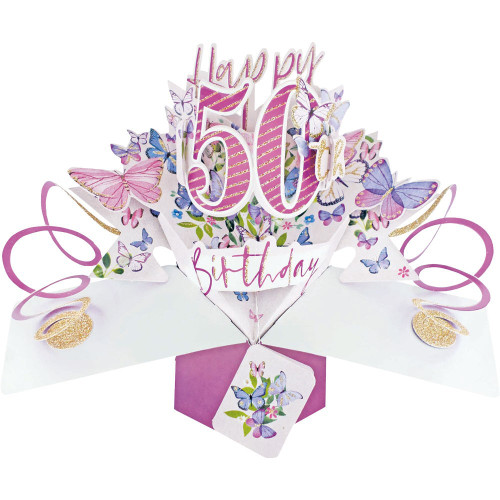 3D Pop Up Card by Second Nature - Happy 50th Birthday Butterflies