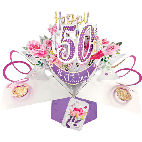3D Pop Up Card by Second Nature - Happy 50th Birthday Flowers