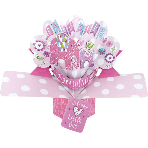 3D Pop Up Card by Second Nature - Baby Girl Elephants