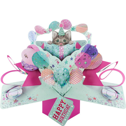 3D Pop Up Card by Second Nature - Cat with Birthday Gift