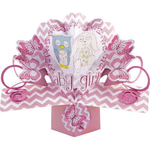 3D Pop Up Card by Second Nature - Baby Girl Owl & Dog