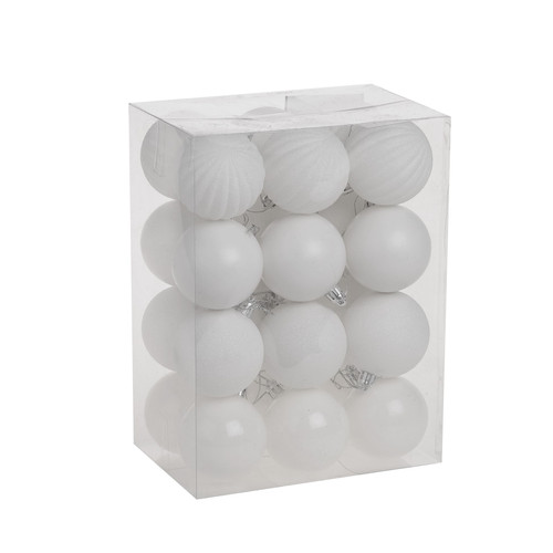 50 White Plastic Christmas Baubles (6cm)