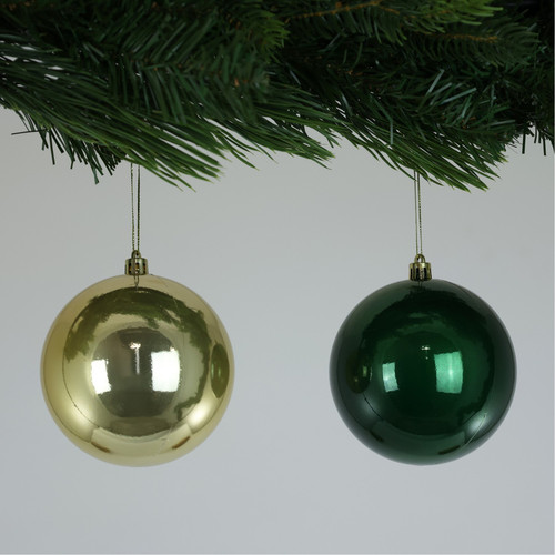 Pearlised Green/Gold Baubles (10cm)