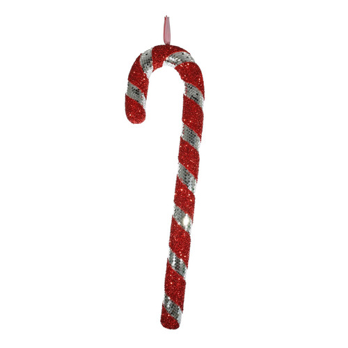 Red & Silver Sequin Candy Cane Hanging Decoration (91cm)