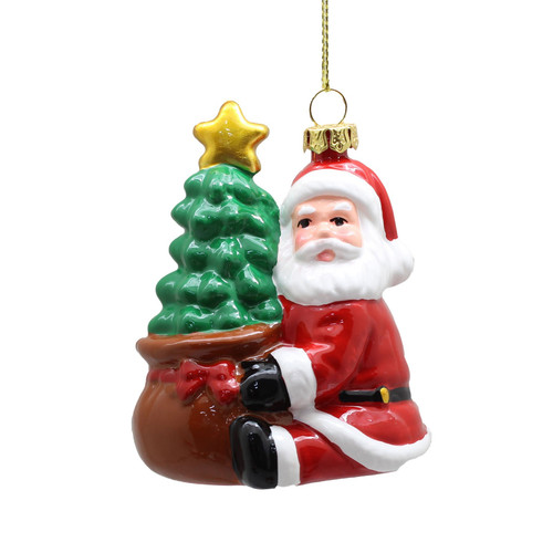 Santa Hugging Christmas Tree Hanging Ornament (10cm)