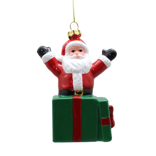 Santa in Gift Box Hanging Ornament (10cm)
