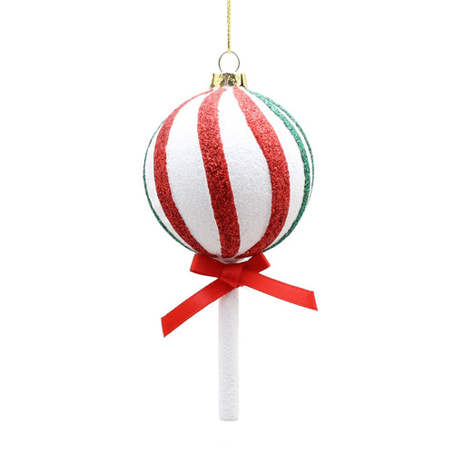 Red, White & Green Glitter Round Lollipop Hanging Ornament (12cm)