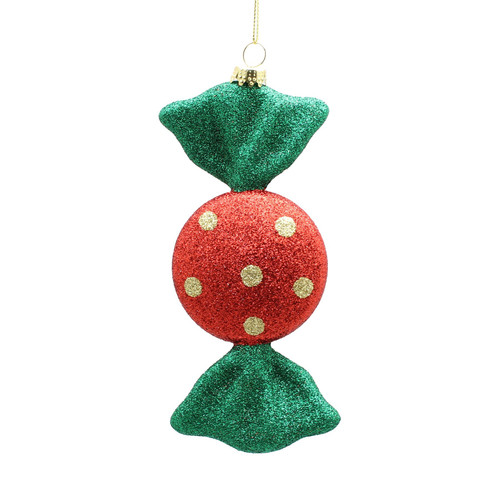 Red & Green Glitter Dotty Candy Sweet Hanging Ornament (15cm)