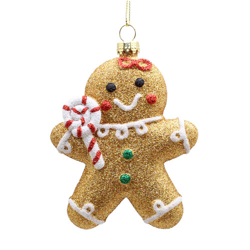 Glitter Gingerbread Lady with Lollipop Hanging Ornament (10cm) - Discontinued