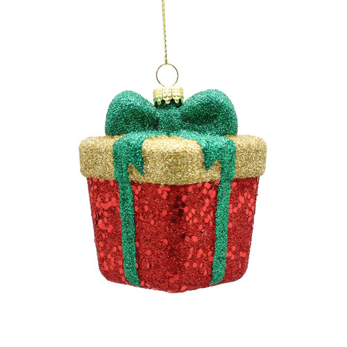 Glitter Christmas Present Gift Box Hanging Ornament (8cm)