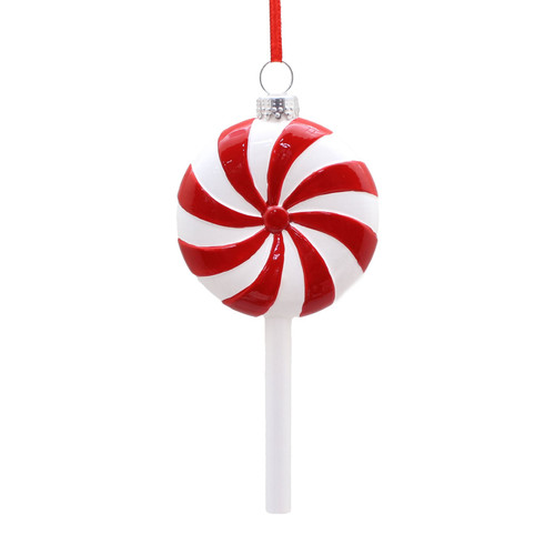 Red & White Swirled Candyland Hanging Lollipop Ornament (13cm)