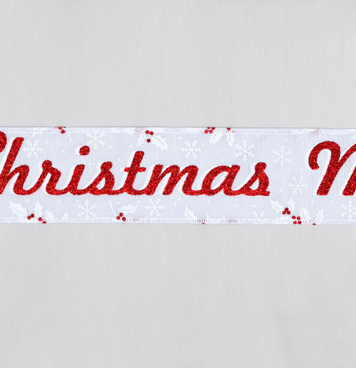 Red & White Merry Christmas Message Ribbon (63mm x 9.1m)