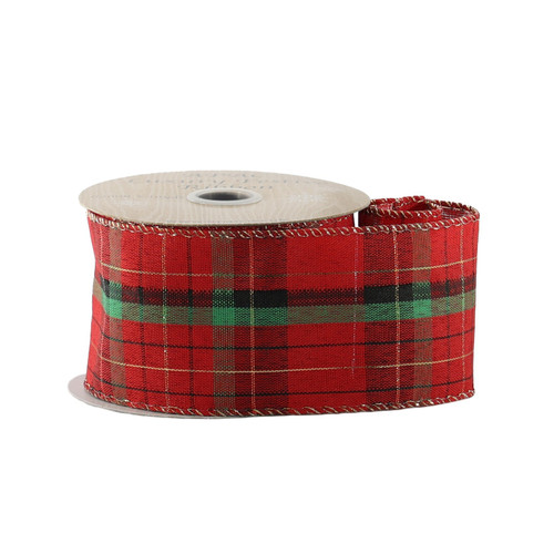 Red, Green & Gold Check Ribbon (63mm x 10yds)