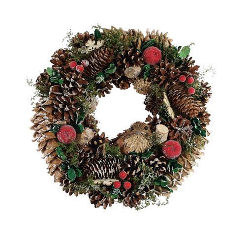 Bird Cones & Red Frosted Apples Wreath (36cm)
