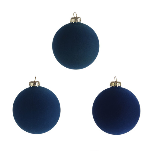 Teal, Navy & Dark Blue Glass Baubles (8cm) (Assorted Designs)