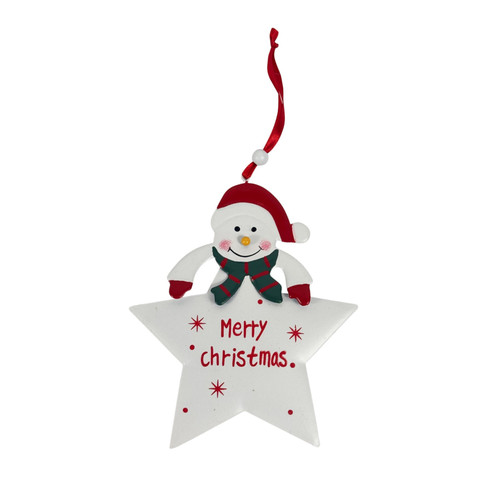 Merry Christmas Star with Snowman Hanging Decoration (15cm)