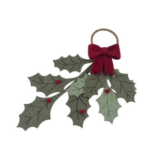 Felt Holly Leaves with Berries & Bow Hanging Decoration (cm)
