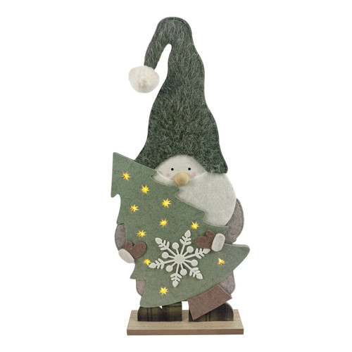 Sage Green Felt Santa Holding Tree with LED Lights (64cm)