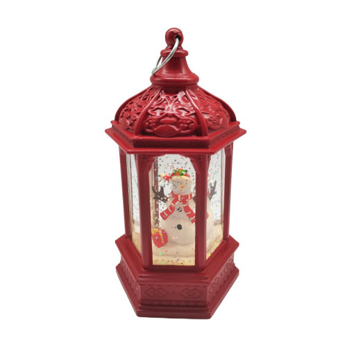 Red Snowman Lantern Snow Globe (14cm)