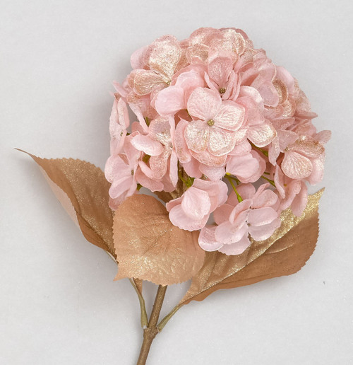 Pink Glitter Hydrangea Spray with Leaves (64cm)